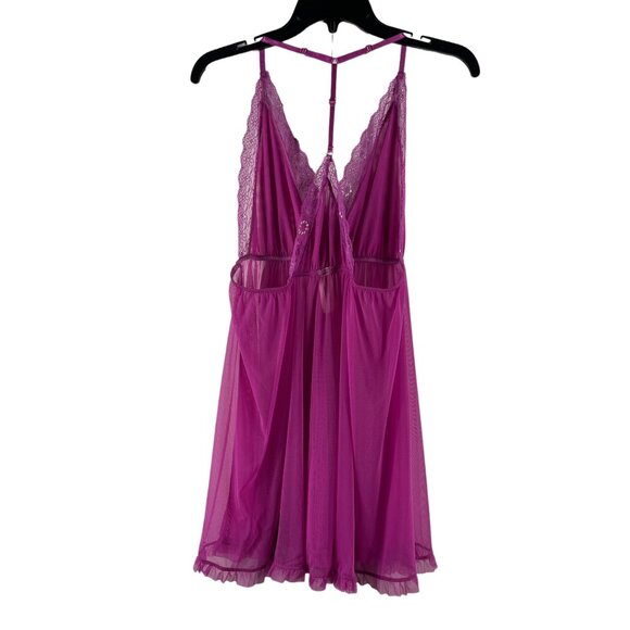 Jessica Simpson Sheer Teddy Bright Pink Lingerie Size Medium - Picture 2 of 11